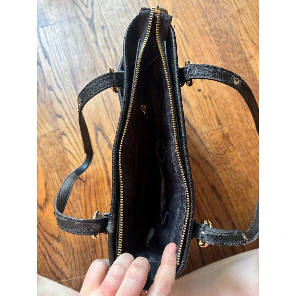 Anne Klein Black Pebbled Leather Tote Gold Hardware Work Office Shoulder Bag